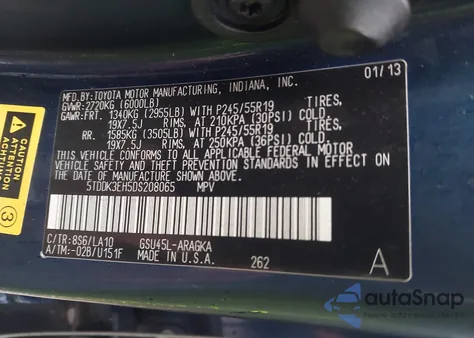 2013 Toyota Highlander Limited V6 из США, поврежденный, VIN 5TDDK3EH5DS208065